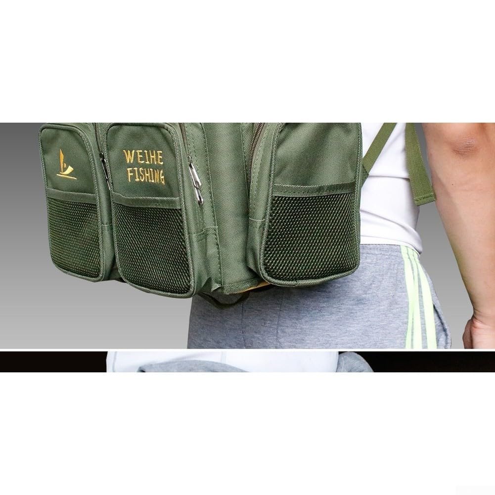 Sac à dos de pêche en nylon vert avec boîte de rangement de 36 l Sac de rangement étanche avec siège en maille respirante et sangles ergonomiques pour pêcheurs à la ligne 40 cm (B)