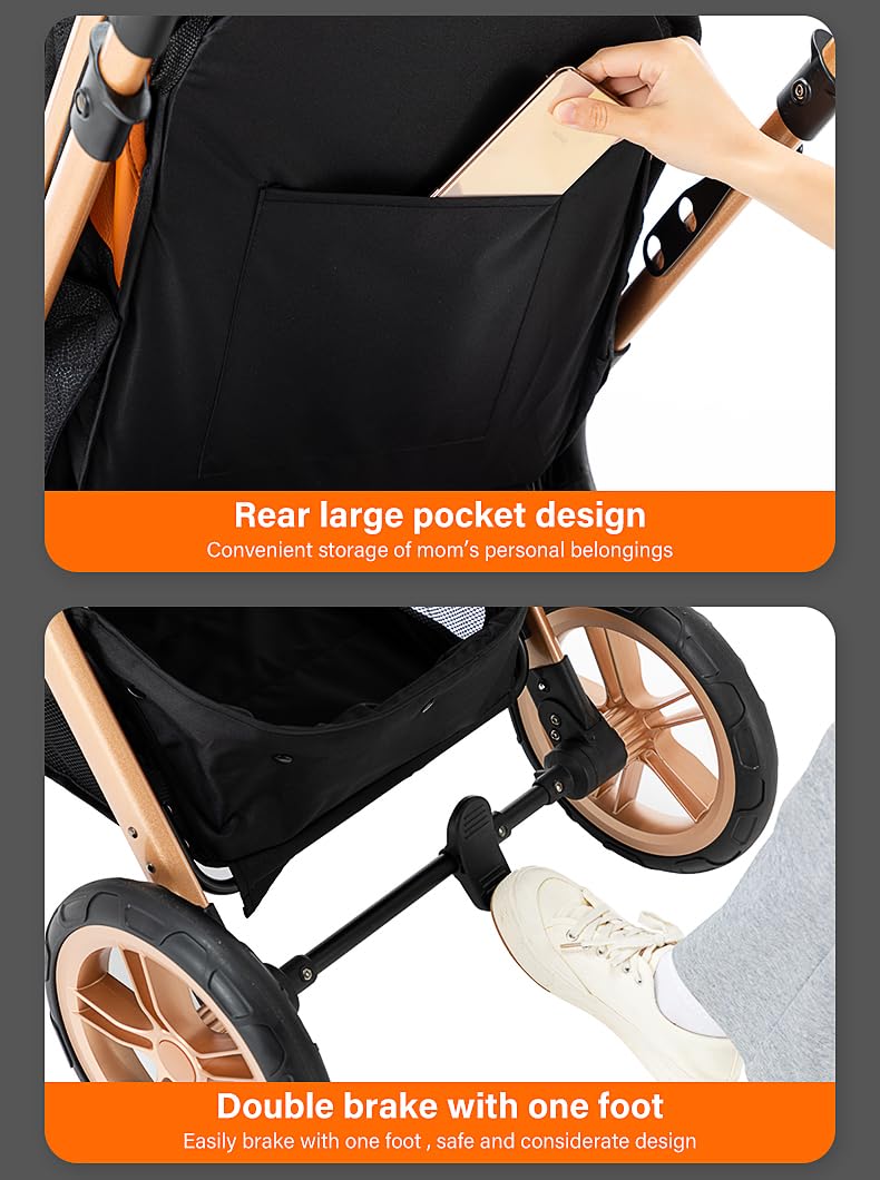 ALYIKOU trio passeggino neonati in offerta, passeggino trio, passeggino 3 in 1, pneumatici in gomma, con accessori, Gondola, Adaptateurs, 25 kg