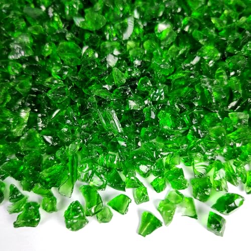 Ocefeiyue Dark Green Crushed Glass For Resin Art,Broken Fire Glass Pieces For Tabletop Fire Pit,Crafts,Home Decorations Vase Fillers,15 Oz