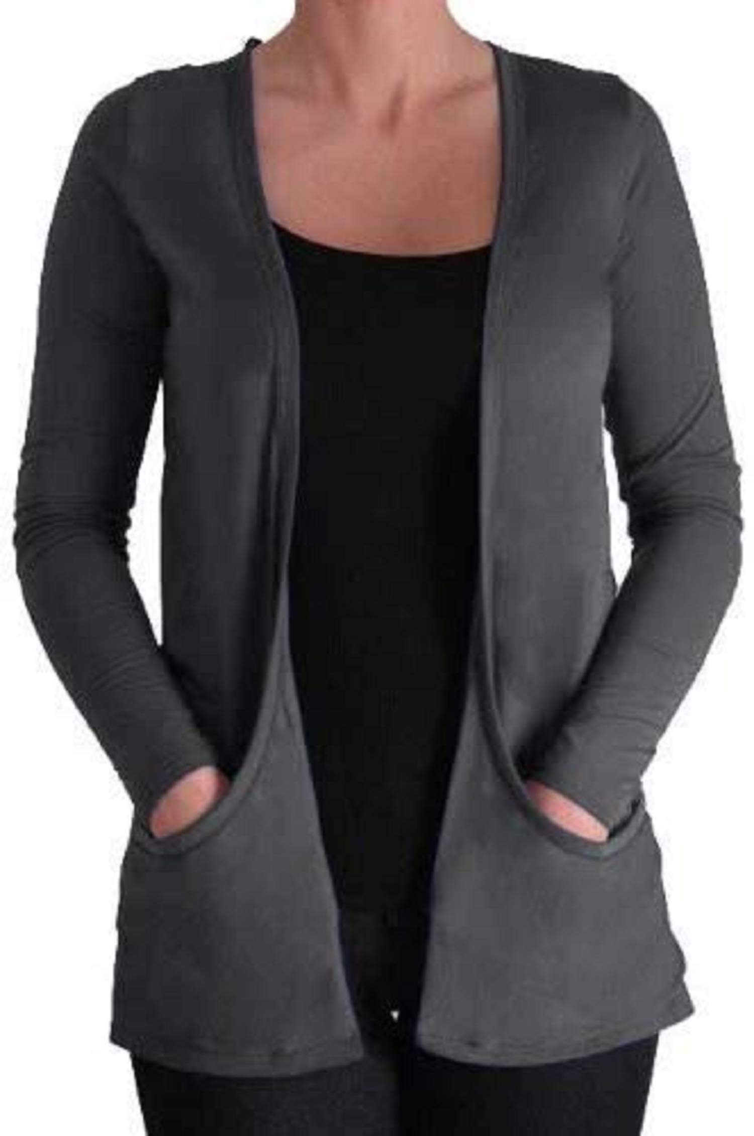 Eye Catch Women's Charcoal Eyecatchclothing - Atlanta Casual Lightweight Waterfall Shrug Cardigan M/L