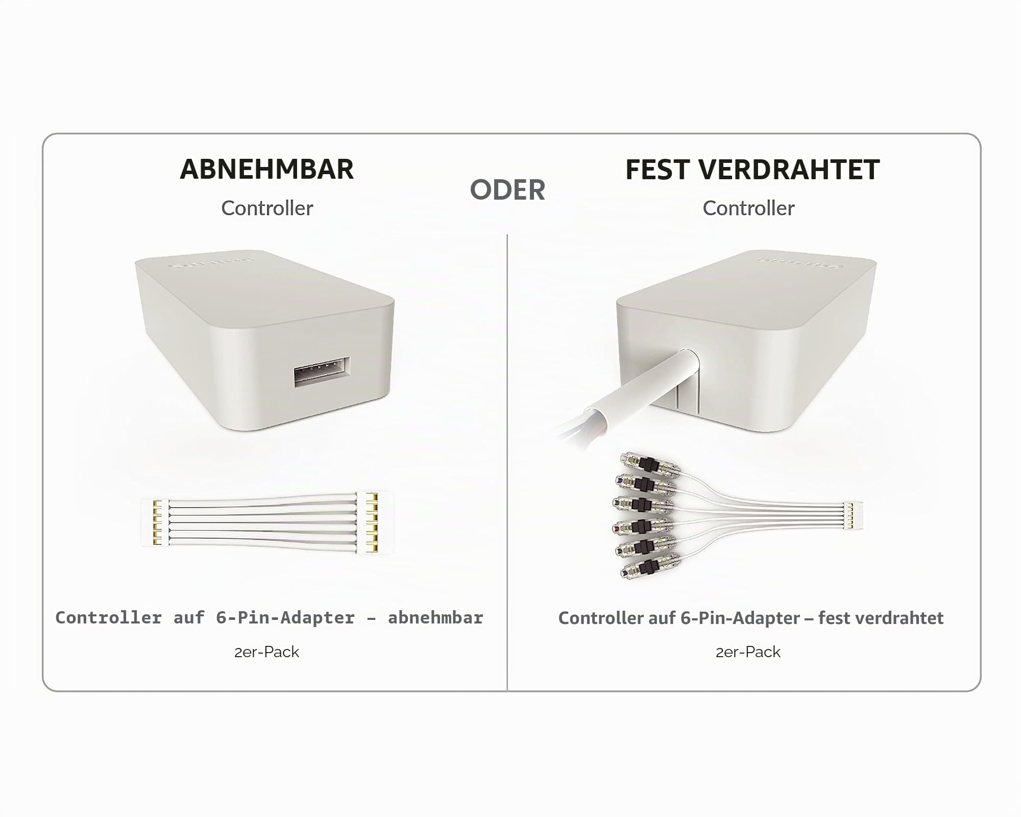 Litcessory Controller auf 6-Pol Adapter für Philips Hue Lightstrip Plus (Abnehmbare Version, Weiß - MIKRO 6-POLIG V4 / Solo Lightstrip)