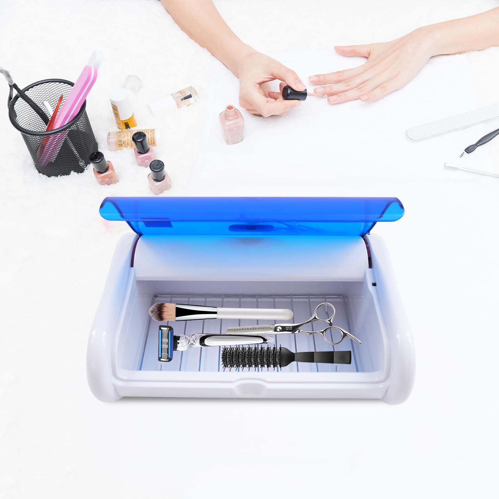 Esterilizador UV 6 W 220 V con rejilla, herramienta de esterilización de 2 l para instrumentos, desinfección, salón de manicura, cuidado de pies, tatuaje, 31 x 21,5 x 10 cm