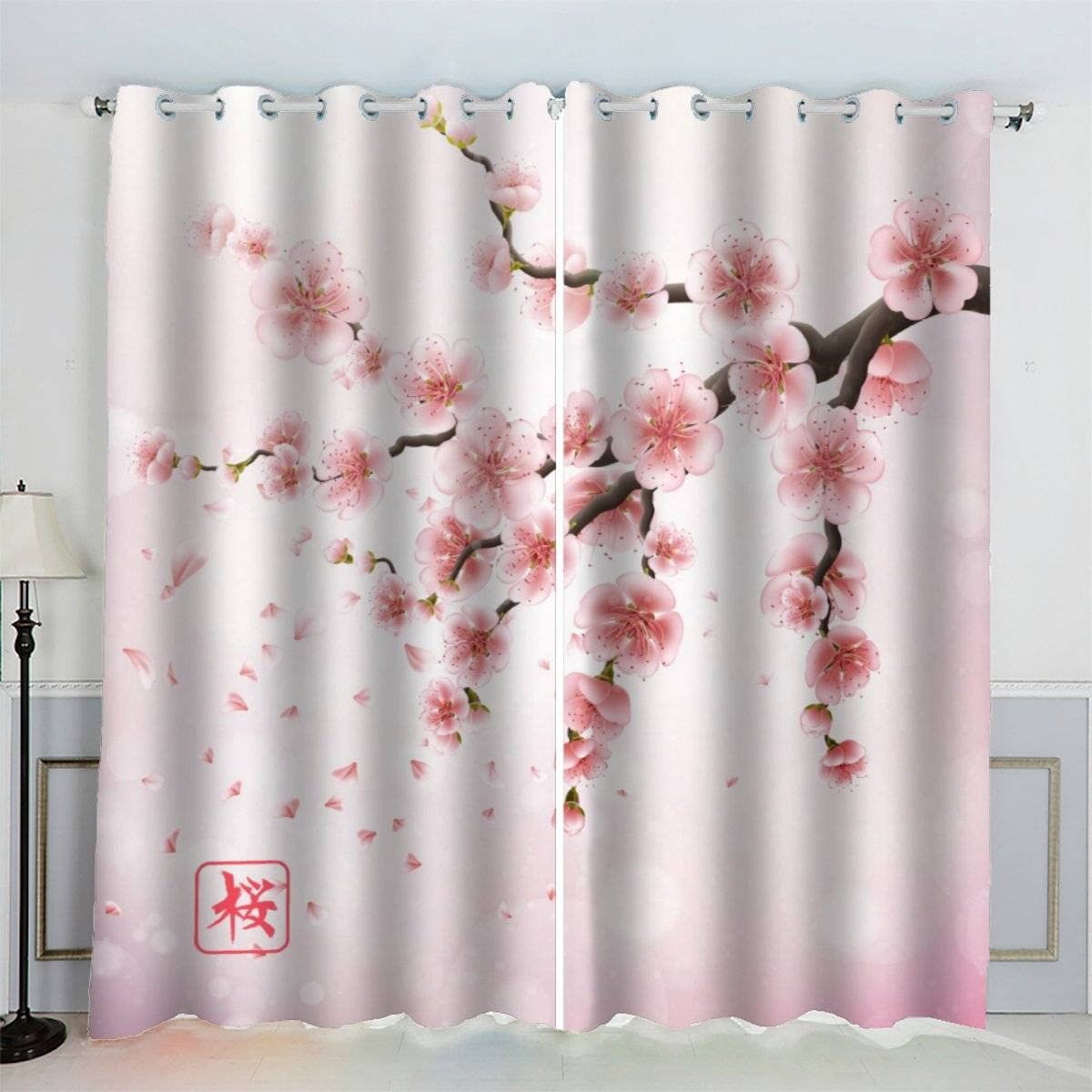 VASENA Flowers Cherry Blossoms Branch Curtains Romantic Pink 3D Pattern Eyelet Thermal Insulated Room Darkening Blackout Window Drapes for Bedroom Living Room Home Decoration (W234xL137cm) — image 1