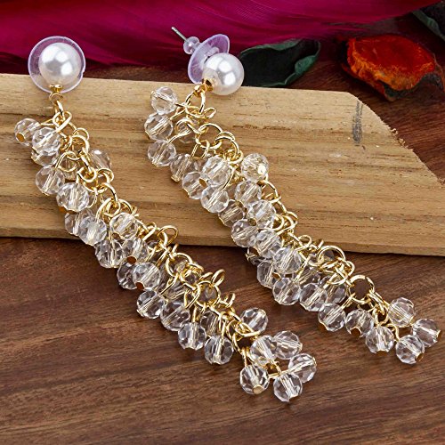 Contemporary Pearl Earrings with Swanky Embedded Beads Plating