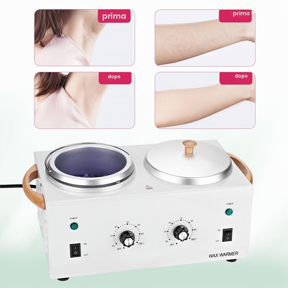 Scalda Rulli Cera Professionale, Dispositivo Di Cera Professionale Cera Depilazione Scaldacera Riscaldatore a Doppia Ptc Con Controllo Della Temperatura