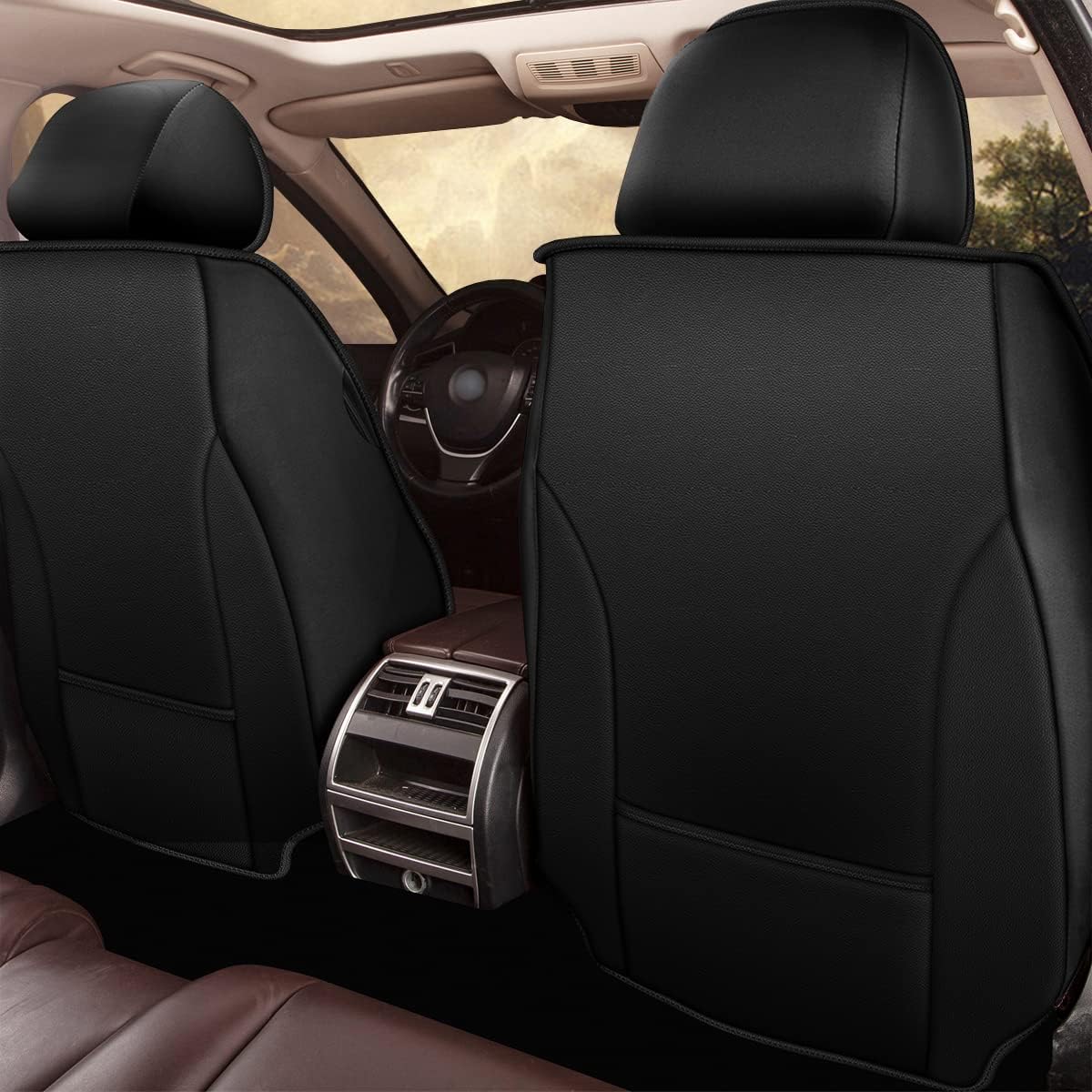 2 Front Car Seat Covers Fit for GMC Yukon 2007-2024 2025 2026 Waterproof Faux Leather Car Seat Cushion Protector Compatible Airbag (Black & Red)