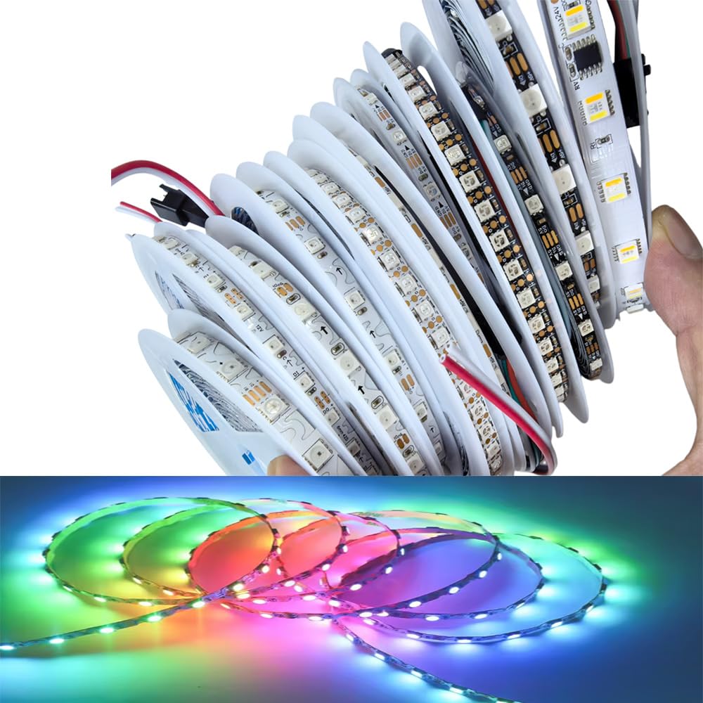 5M 5V SK6812 - Tira de luces LED plegable en forma de S, direccionable para bricolaje, 6 mm White PCB, 3535 RGB Pixel LED con efectos de sueño, SK6812 5V S3535 6 mm 60LEDs/m