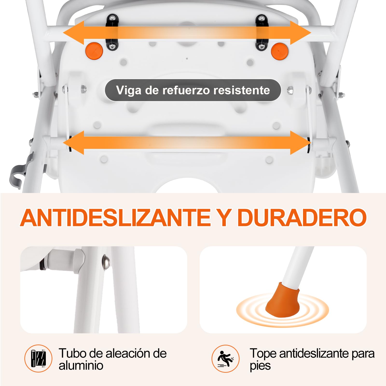 Plegable Silla Ducha Personas Mayores con Reposabrazos y Respaldo abatibles, Silla para Ducha Altura Ajustable con Soporte para Cabezal de Ducha, Capacidad de Carga 120 Kg