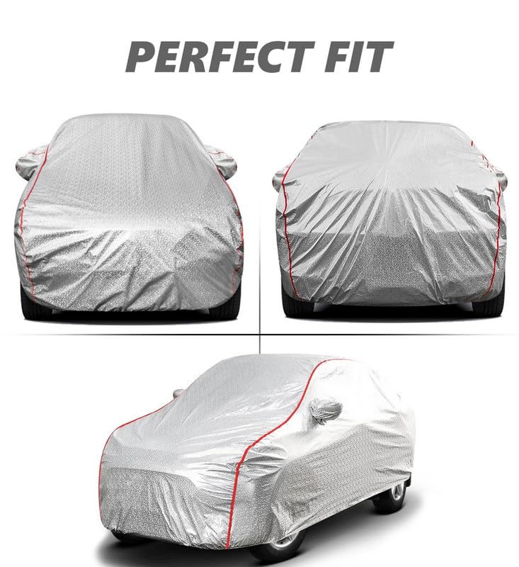 Image of PROTEGO All Weather Protection Car Cover for Lexus LS | Anti Dust, 100% Waterproof, Durable Cover - Triple Stitched Elastic Grip with Mirror Pocket |(Metallic Silver with Red Piping)