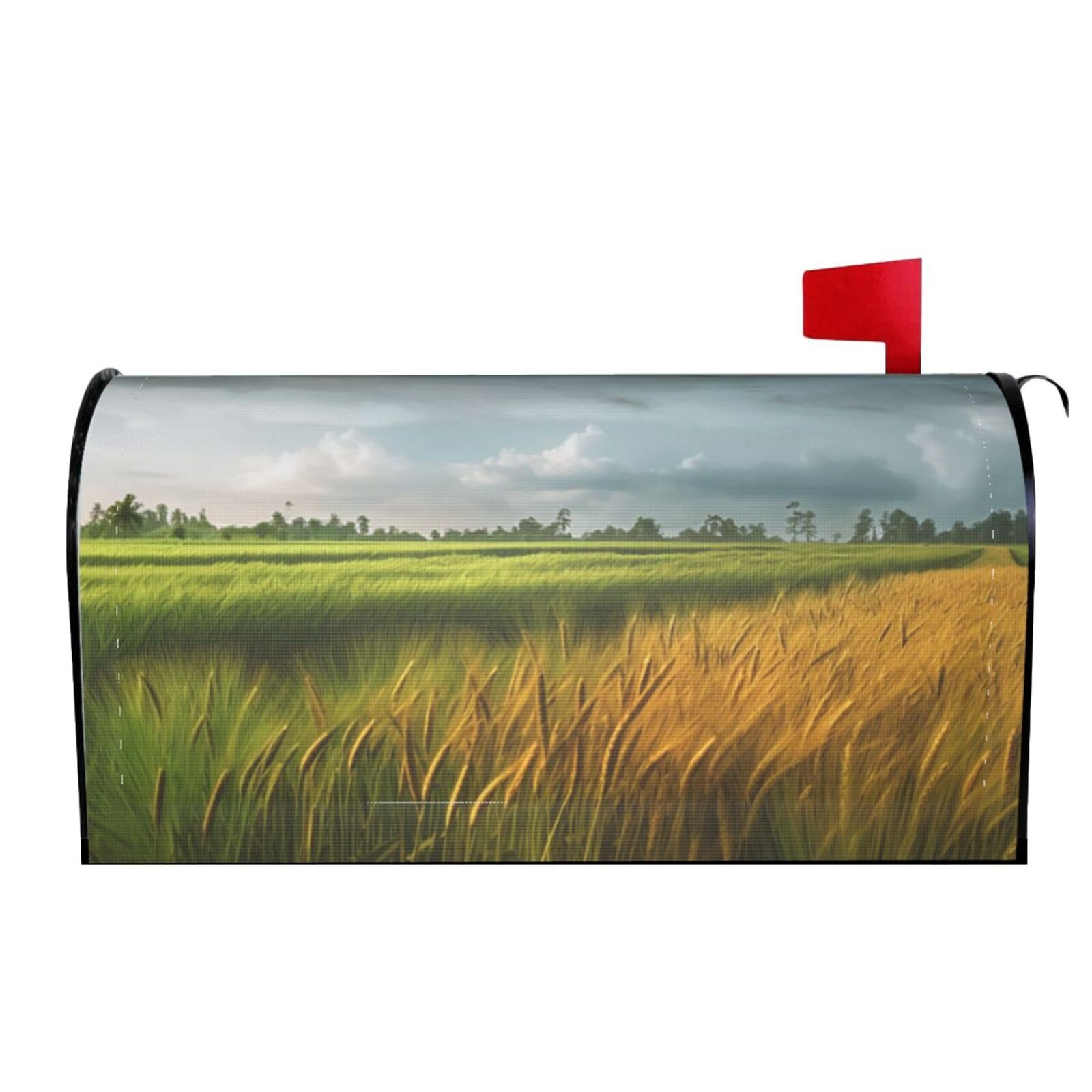 Spring Summer Mailbox Covers Magnetic Letter Post Box Cover Paddy Rice Field Mailbox Wrap Decoration Mailbox Post Cover for Garden Yard Outside Welcome Decor 25.5x21 in