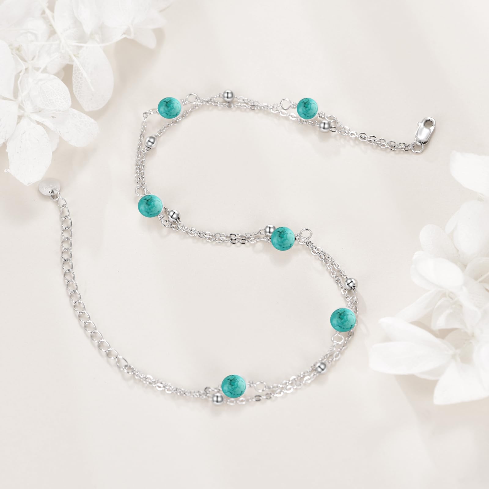 YFN Tobillera de perlas para mujer, plata de ley 925, ajustable, con cuentas de perlas en capas, pulsera de tobillo para playa, regalo de joyería