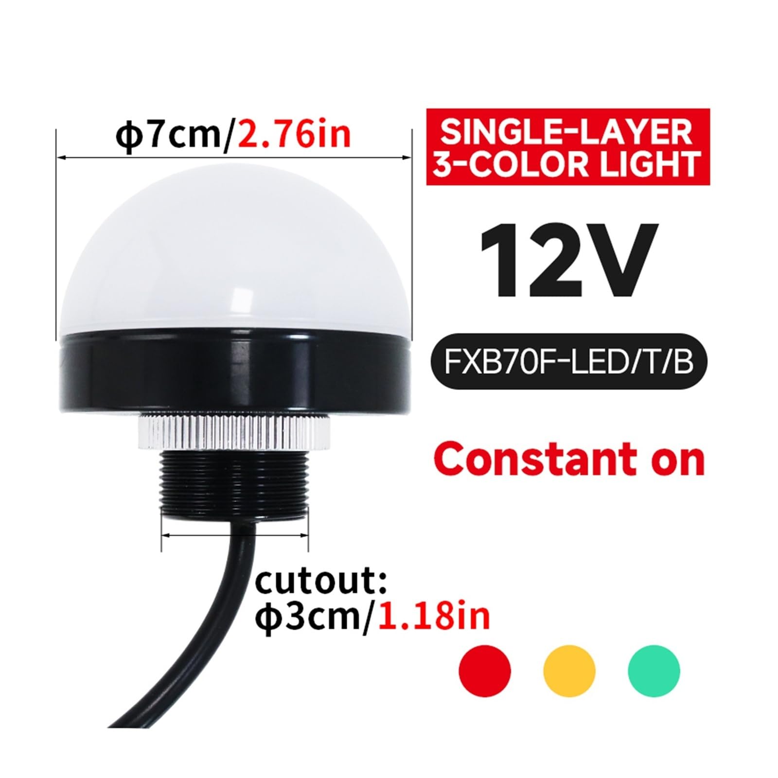70 mm półokrągłe światło sygnałowe wodoodporne 12 V 24 V trójkolorowe LED przemysłowe migające światło ostrzegawcze sygnał LED do obrabiarek