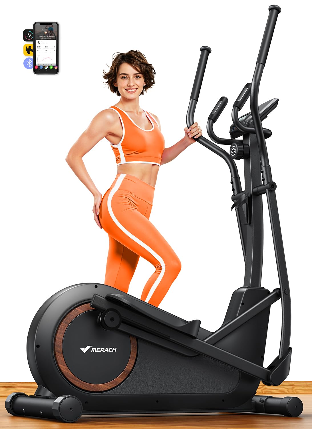 Merach Elliptical Machine, Elliptical Exercise Machine for Home with Hyper-Quiet Magnetic Drive System, Elliptical Training Machines with16.5-19IN Stride, Automatic Resistance, 400lbs Capacity