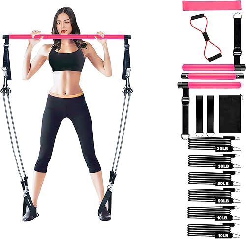 Kit de barra de pilates con bandas de resistencia para mujeres y hombres, bandas de resistencia para entrenamiento, equipo de gimnasio en casa,