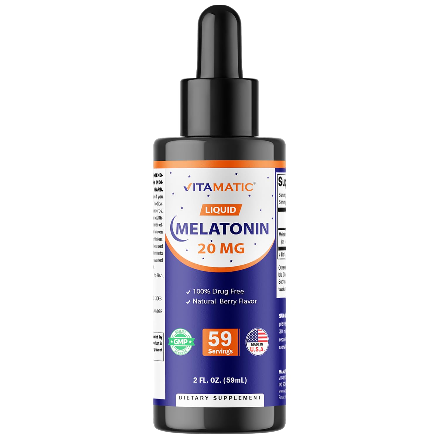 Melatonin 20mg Liquid Drops – 2 Fluid Ounce (59ml) – Natural Berry Flavor – for Adults – Non-GMO – Vegetarian Supplement