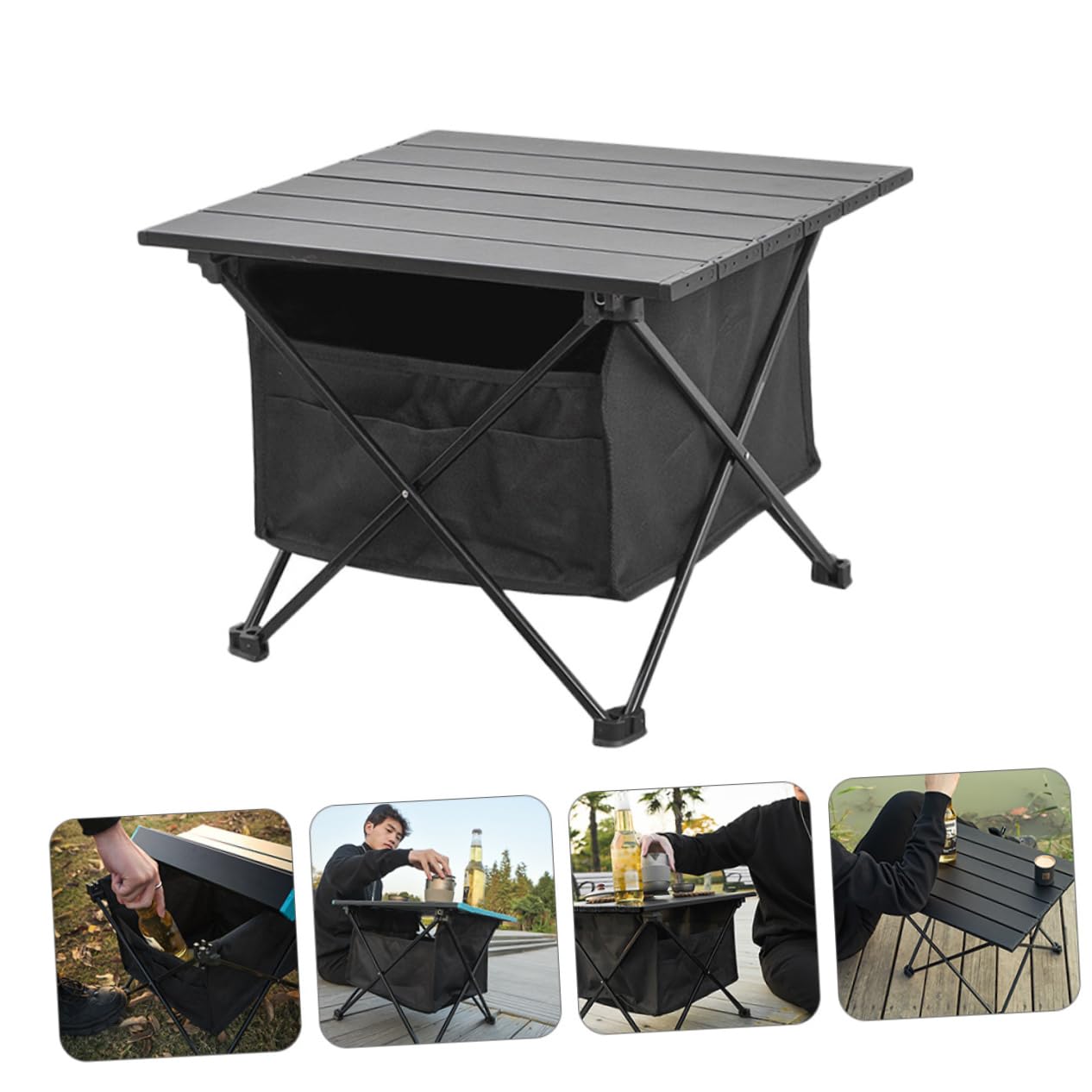 HEMOTON Tavolo Pieghevole da Campeggio Borsa Oxford e Struttura in Lega di Alluminio Stabile, Tasca Frontale, per Barbecue e Picnic All'aperto
