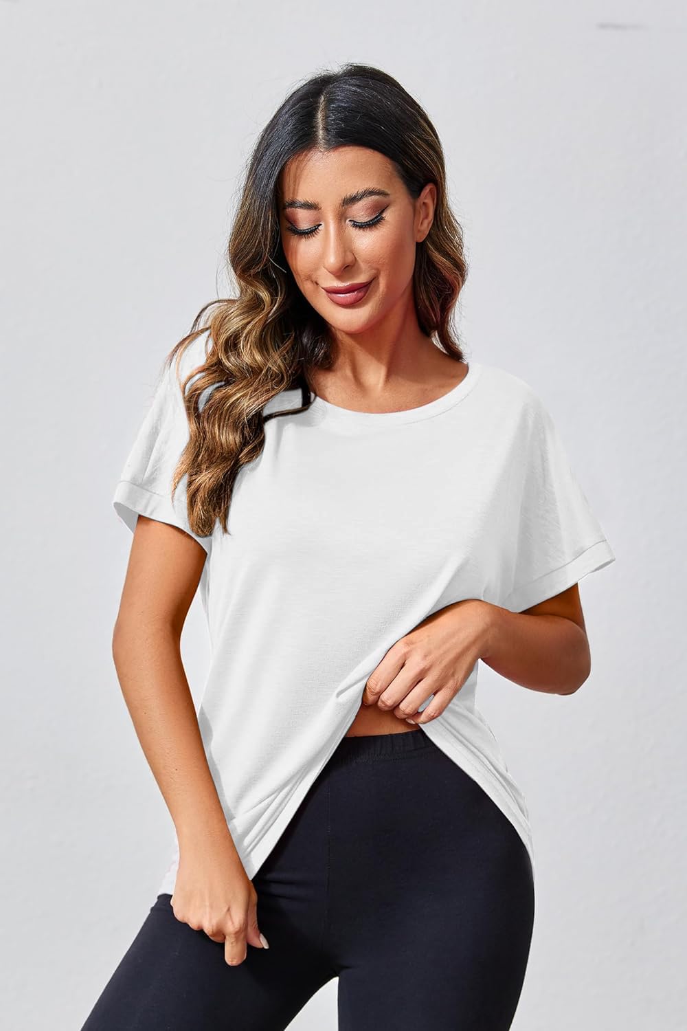 Fisoew Camiseta deportiva para mujer, de manga corta, para yoga, ligera, para gimnasio, deporte, camiseta holgada