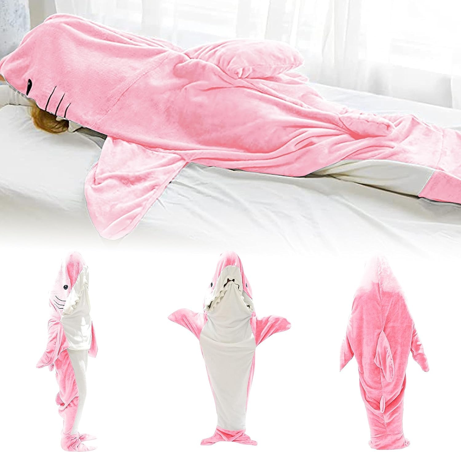 koc rekina dla dorosłych, bluza z kapturem z kocykiem, miękki koc flanelowy, przytulna flanela, kostium cosplay dla chłopców i dziewcząt dla miłośników rekinów