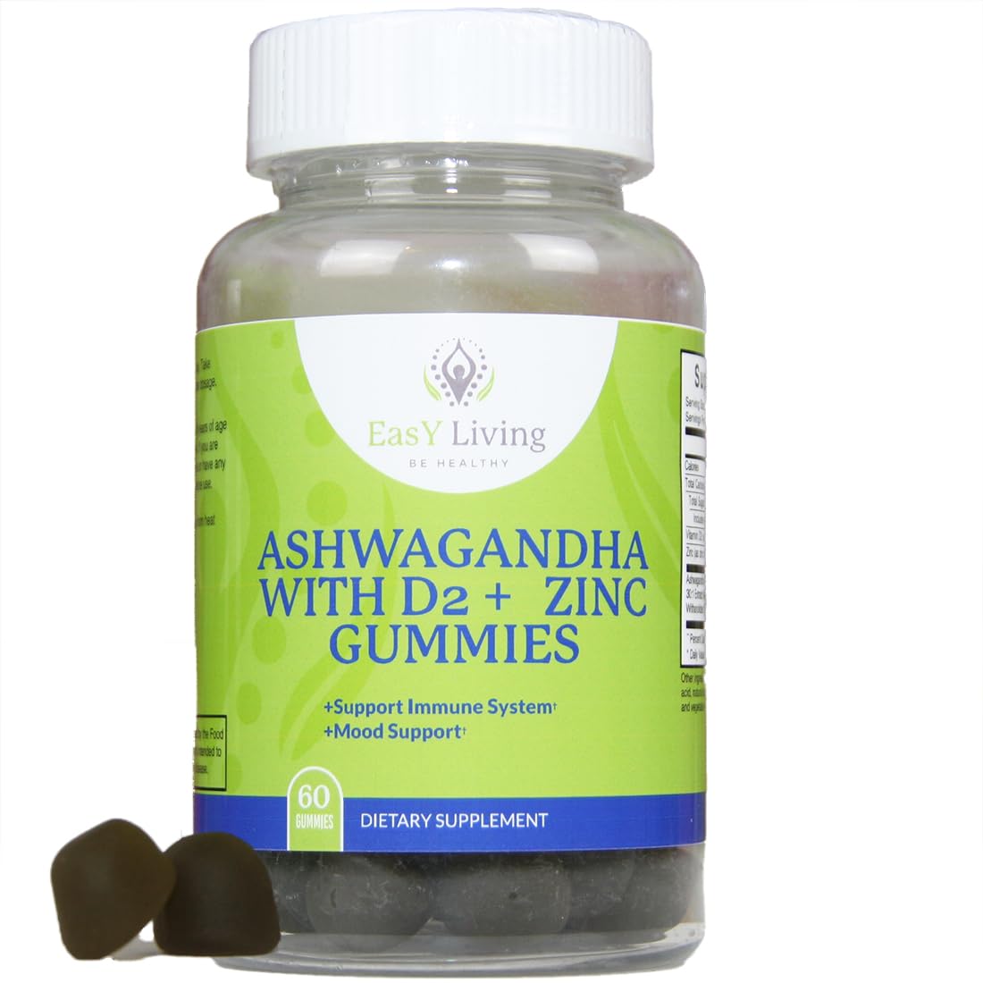 EasY Living - BE HEALTHY Ashwagandha 1500mg VitaminD2 200mcg Zinc 4mg Gummies pS for Stress Relief & Immune System Support|Vegan Non-GMO Gluten Gelatin Free|60 Count