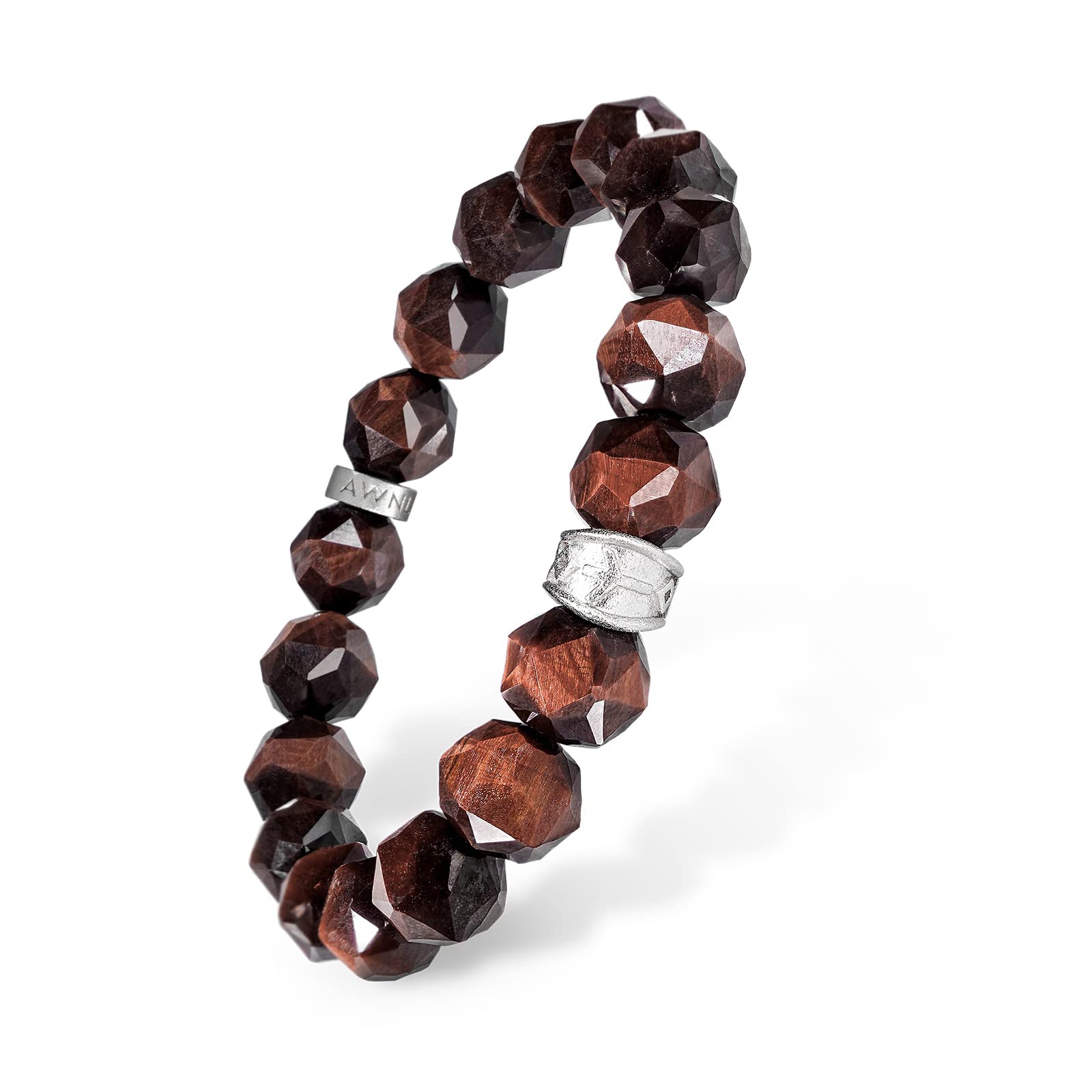 AWNL Pulsera de cuentas para hombre con dije de plata de ley de 10 mm, obsidiana dorada de ojo de tigre de corte de precisión, regalo para hombres, 14 - 18 cm