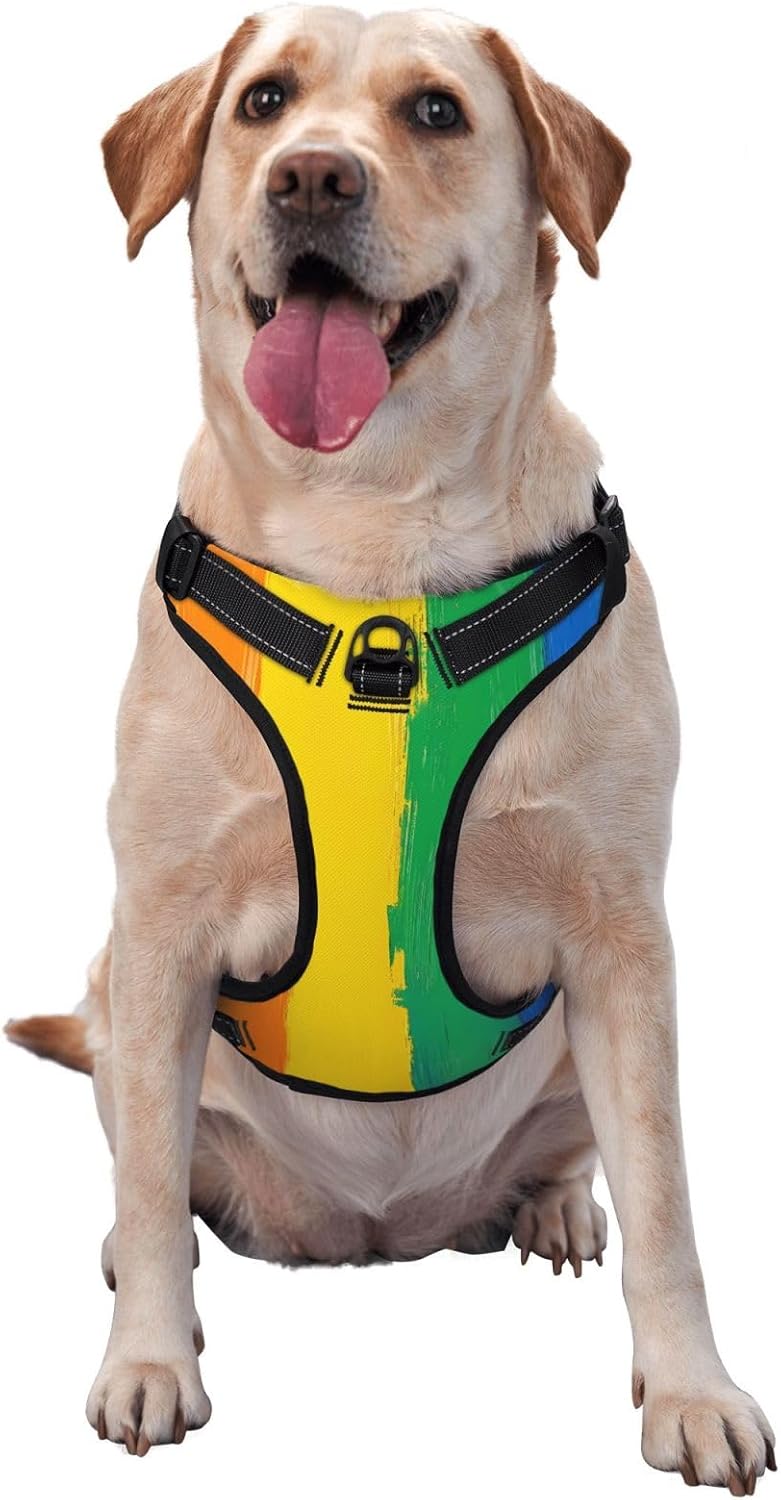 Rainbow Colored for No Pull Dog Harness, Adjustable Reflective Pet Harness No-Choke Pet Vest with 2 Leash Clips + 1 Pet Leash for Small to Large Dogs - Image 1 of 8