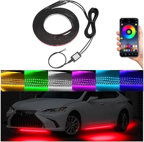 Tira de luces de neón para automóvil, 4 piezas RGB con control de aplicación, lámpara LED para vehículo con función activa de sonido, modo de
