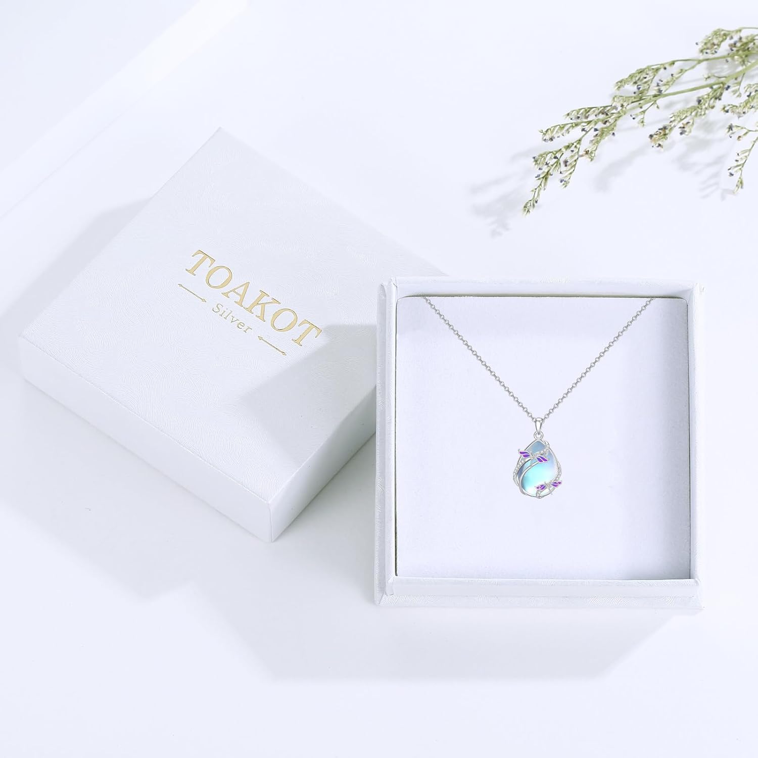 Dragonfly Necklaces for Women 925 Sterling Silver Teardrop Moonstone Pendant Necklace Dragonfly Jewelry Birthday Gifts for Women Daughter Mother - Image 7