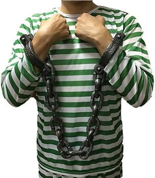 Amazon.co.jp: (lockon) 囚人服 黒 赤 緑 帽子 大きな 手錠 付き 男女