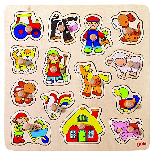 Goki 57575 - Steckpuzzle - Hahn, Schwein