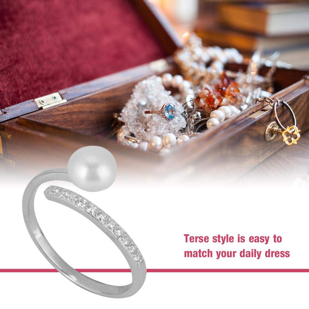 Anillo de plata esterlina, anillo personalizado elegante con apertura ajustable para mujeres, diseño sencillo con Zircon y Faux Pearl, ideal para cumpleaños, compromiso o bodas (tamaño EE. UU. 7)