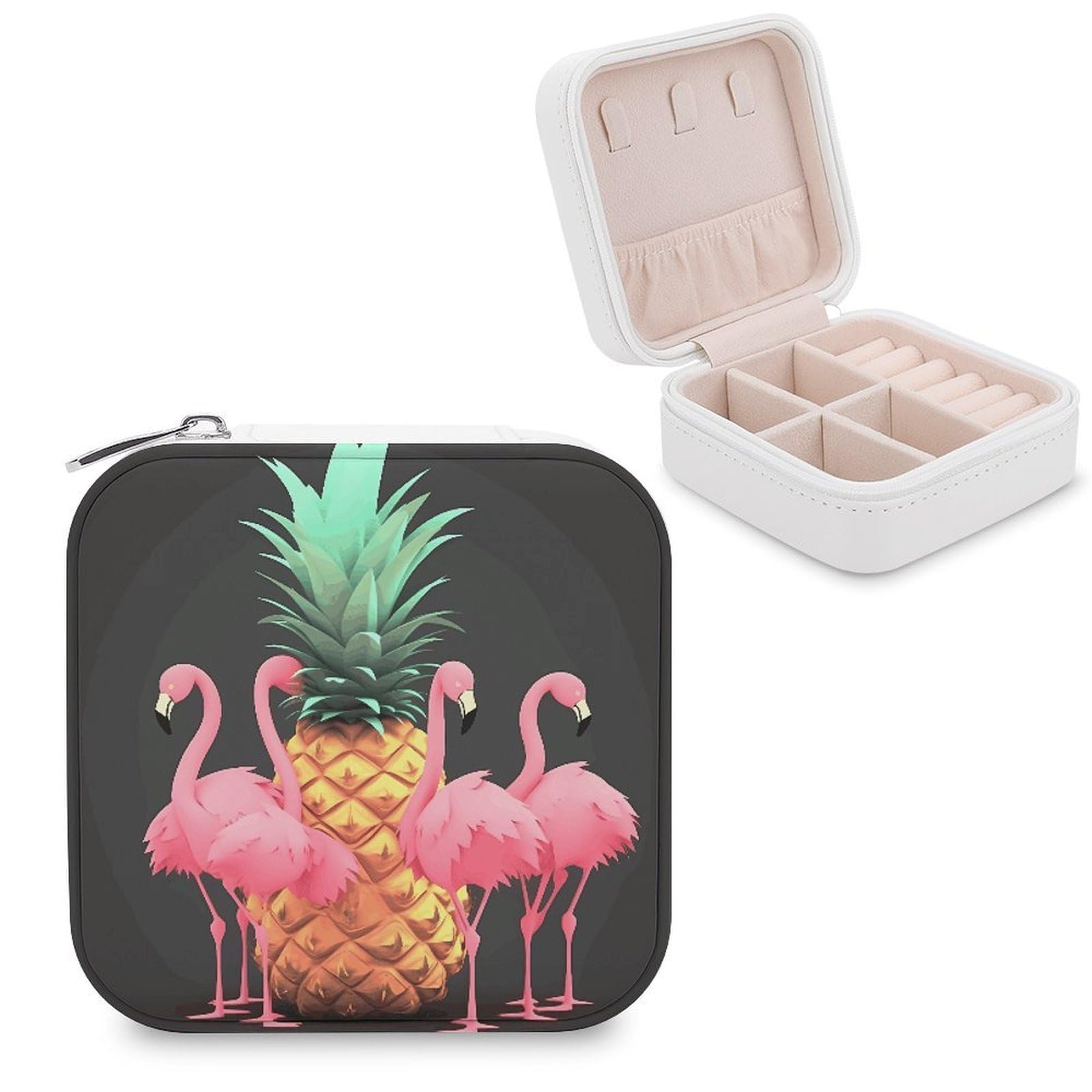 VstaDank Pineapple Flamingos Jewelry Box Exquisite Leather Jewelry Organizer Portable Trinket Organizer Fashion Travel Jewelry Case for Rings Earrings Necklaces Unique Gifts for Women