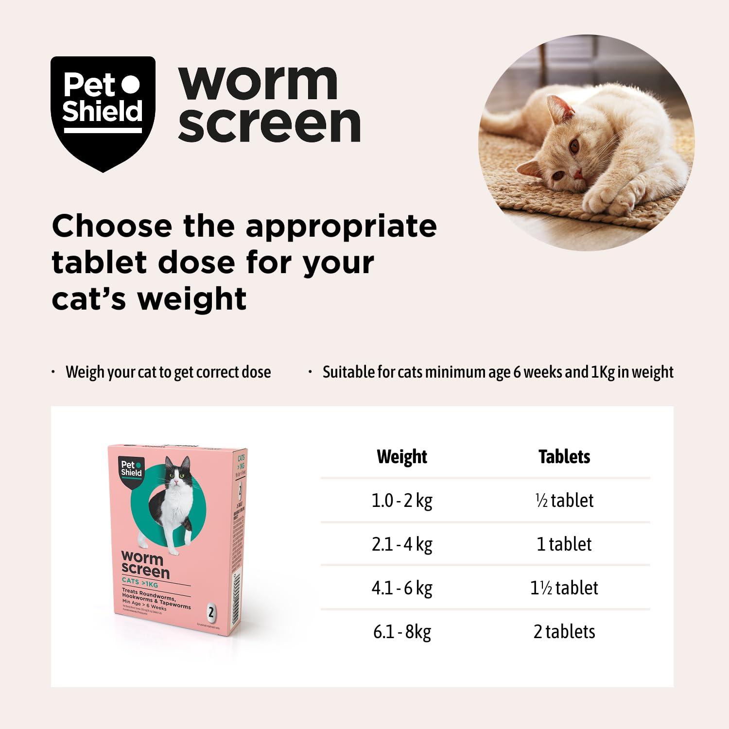 Pet Shield Worm Screen, Cat Worming Treatment, Vet Approved Dewormer for Cats & Kittens Over 6 Weeks / 1kg+ in Weight - Image 3