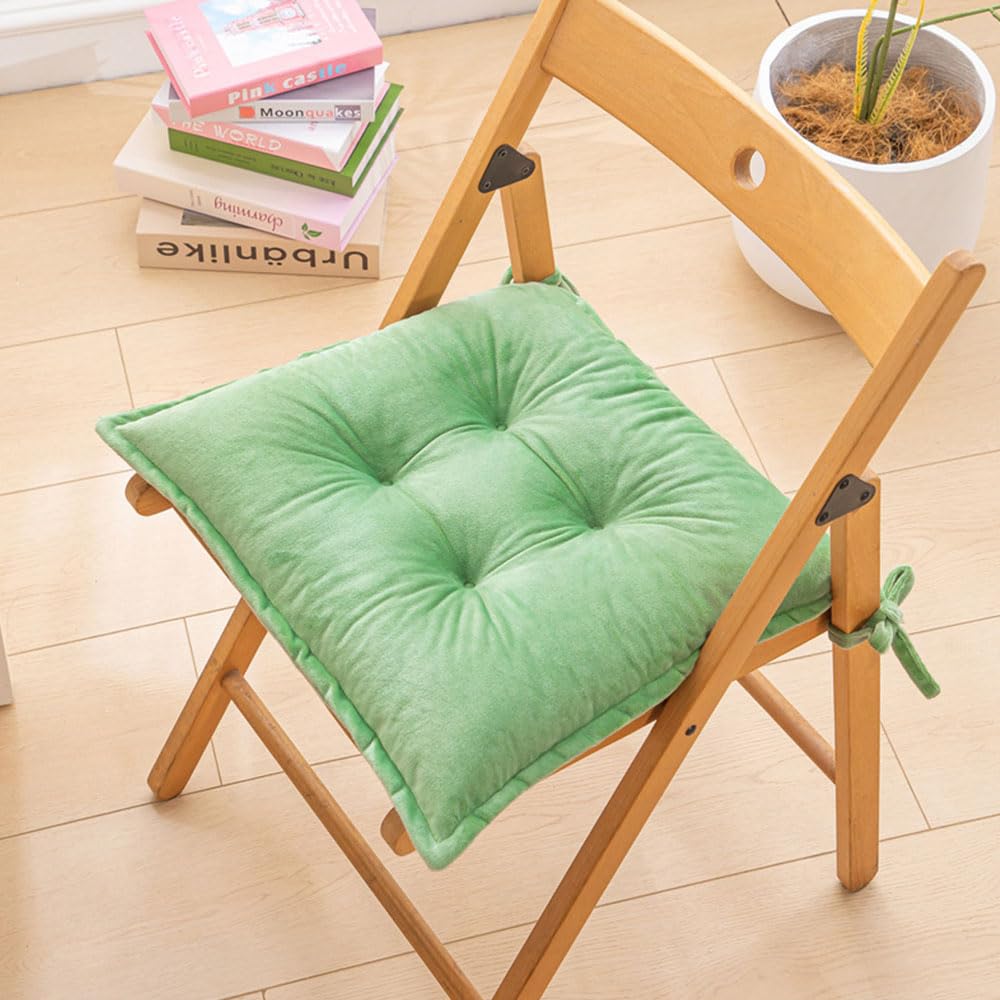 Hixingo Set of 2 Chair Cushions, Seat Cushions with Ties for Dining Kitchen, Plush Garden Chair Cushions Washable Solid Color Seat Pads (45x45cm(Pack of 2),Green)
