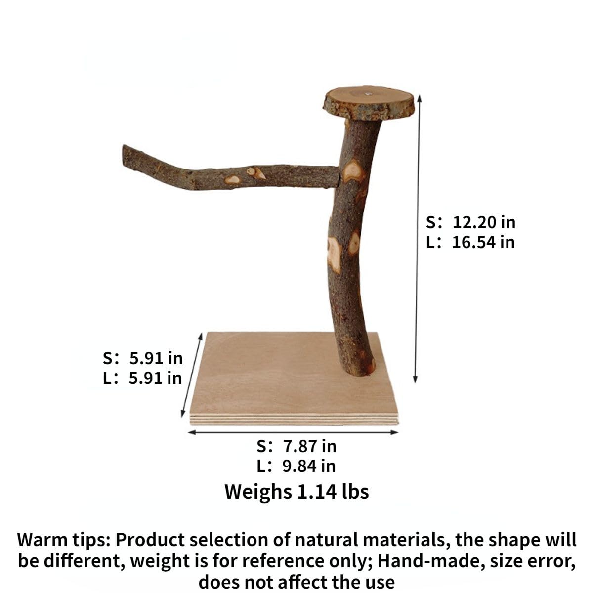 Bird Table Platform Bird Table Stand Pole Wooden Perch Parrots Standing Perch Bridge Training Parrots Standing Supplies (S,Branch)