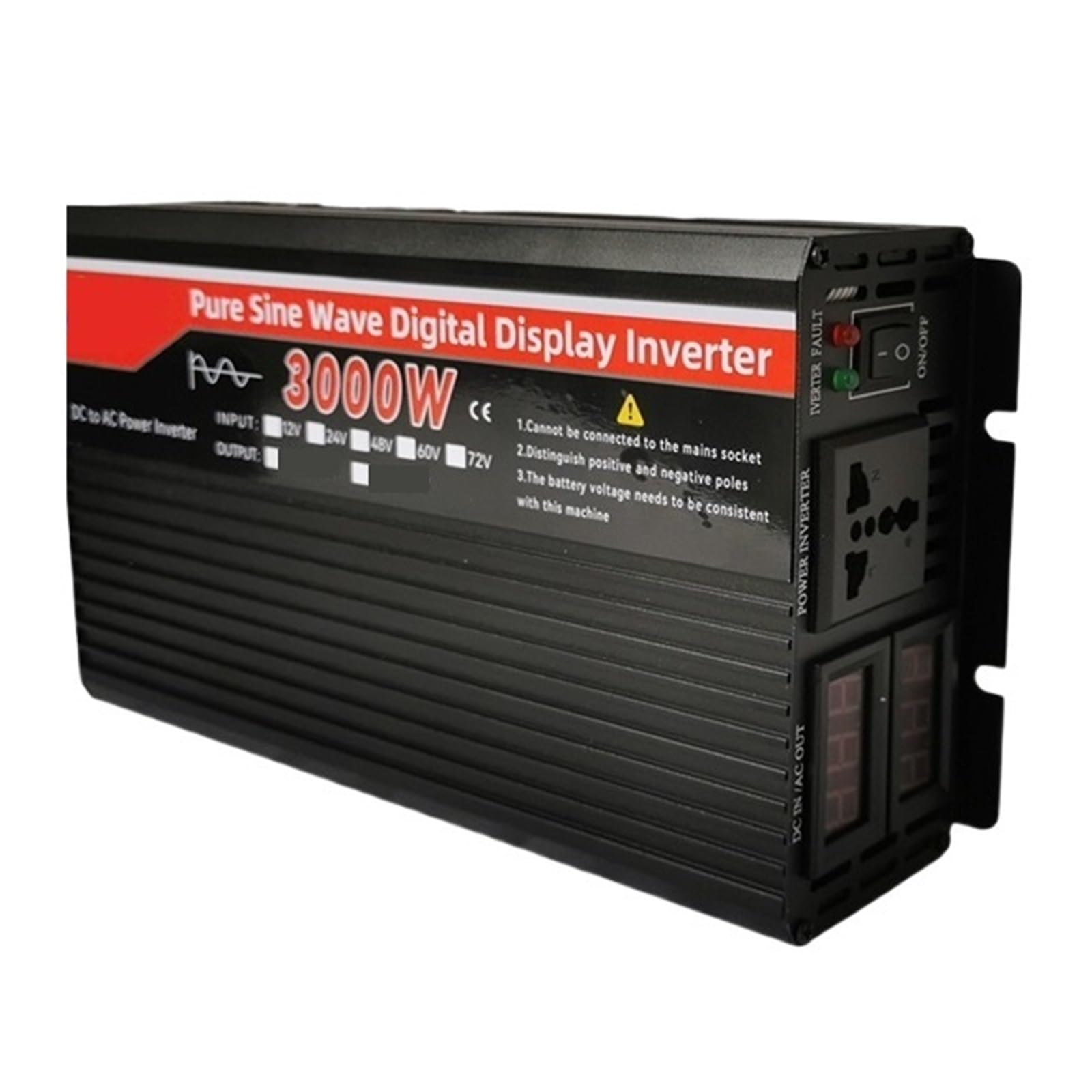 Inversor De Corriente De Onda Sinusoidal Pura CC 12V 24V 48V 60V 72V A Voltaje CA 50Hz 60Hz 3000W Conector Inversor De Coche Protección contra bajo/sobrevoltaje (Color : LED, Size : 48V)