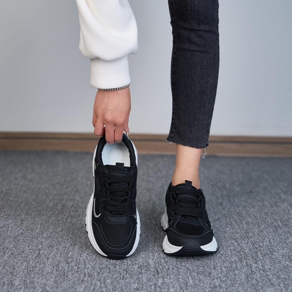 Mesh Women's Patchwork Sports Shoes, Lace Up Thick Soled Casual Shoes, Personalized, Trendy and Comfortable