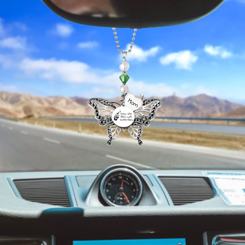 Custom Memorial Butterfly Car Rear View Mirror Charm Keepsake Hanging Ornament for Car Pendant Accessories