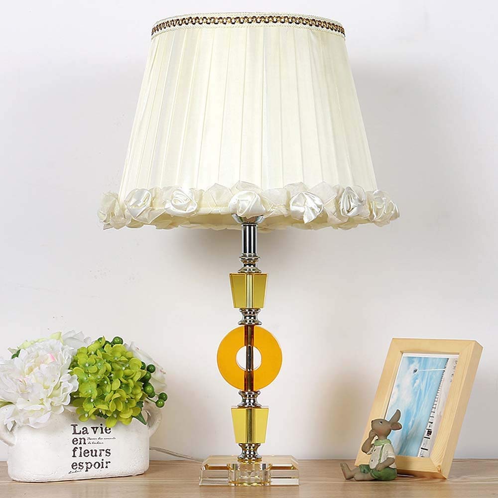 CCXXYGWJ stołowa Lampy stołowe, Kryształowe lampy biurkowe z abażurem z tkaniny, Współczesne szkło i metalowa podstawa, Idealna do salonu, przy łóżku w sypialni, 13 x 22 cali, Beżowy 2.