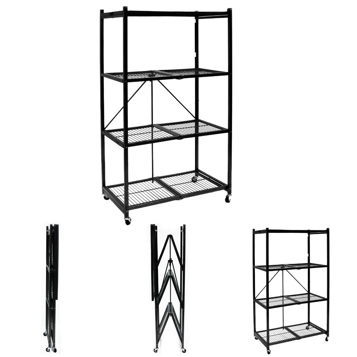 Pop It Origami Storage Solutions R1407W Four Shelf Steel Collapsible Garage Storage Rack w/Wheels