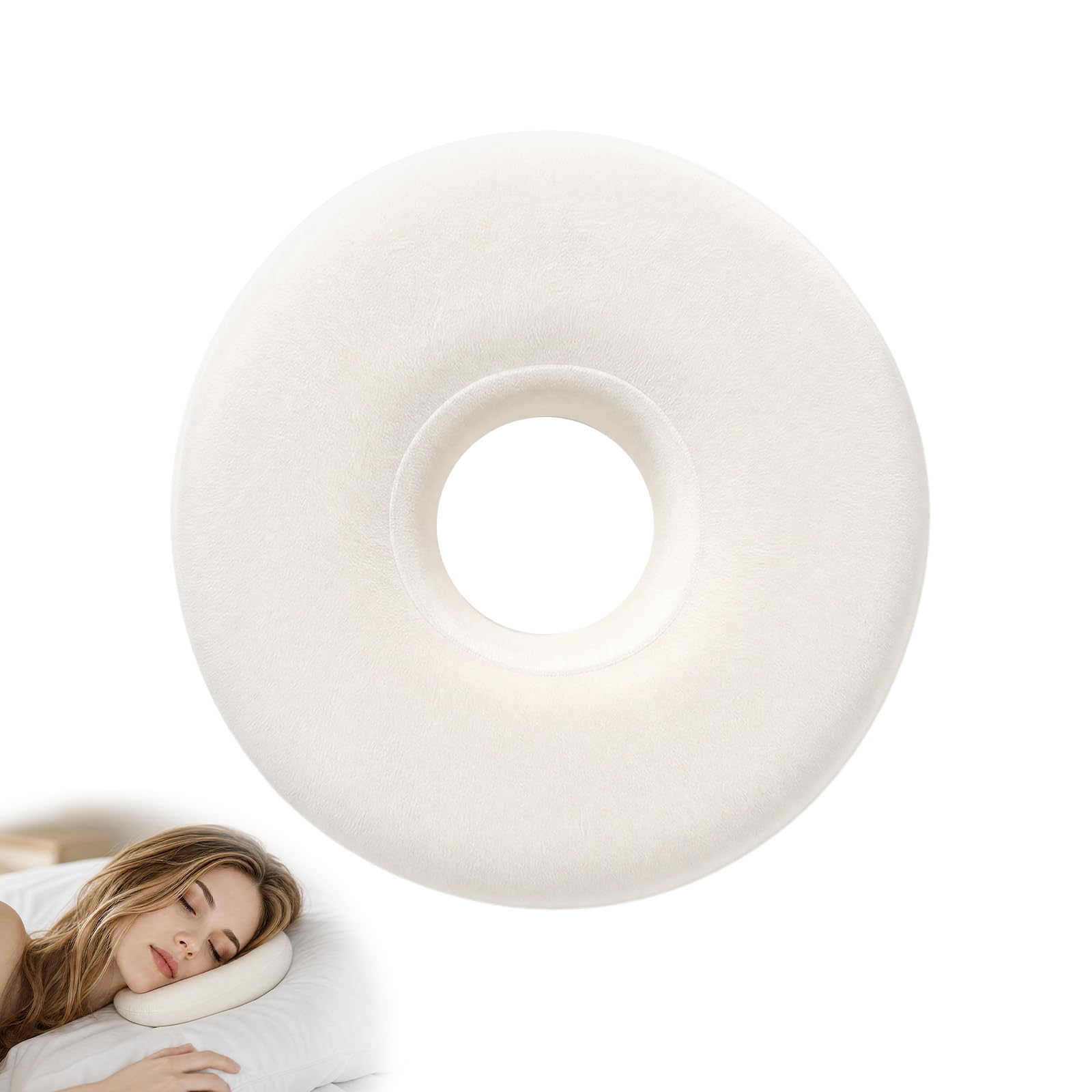 Thhiit White Ear Piercing Pillow, 25X25cm O-Shaped Ear Pillow With Hole, Adjustable Breathable Donut Cushion For Classroom, Office, Side Sleepers