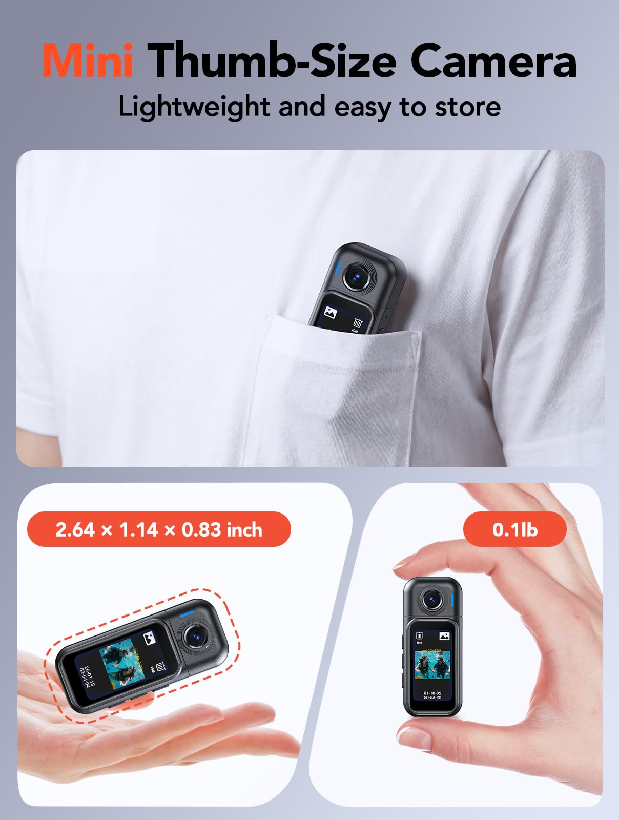 BOBLOV Mini fotocamera impermeabile da 64 GB indossabile con touch screen, 7 ore di registrazione con dock di ricarica, clip magnetiche, custodia impermeabile fino a 10 m, per vlogging, uso quotidiano