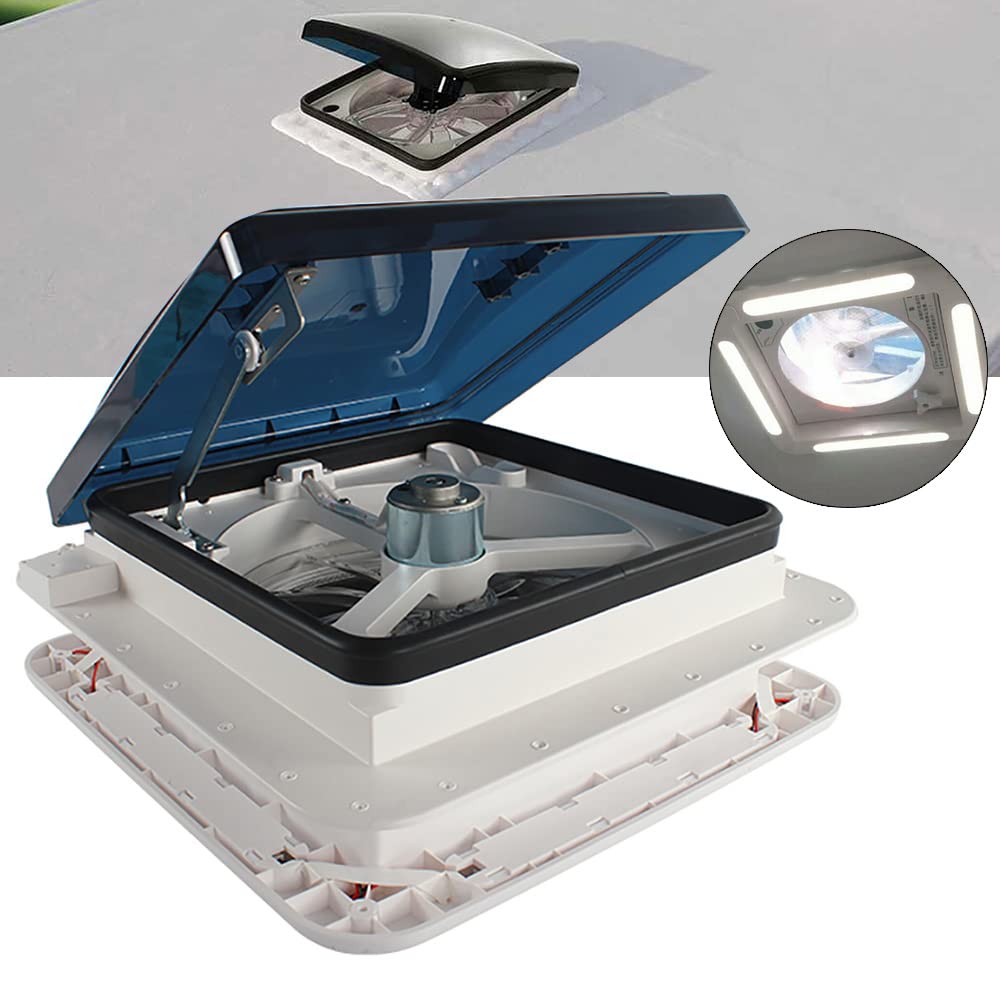 Ventilatore da tetto per camper, Ventola di Raffreddamento 12V, con LED, ricambio d'aria efficiente e protezione in acciaio inox, silenzioso e impermeabile