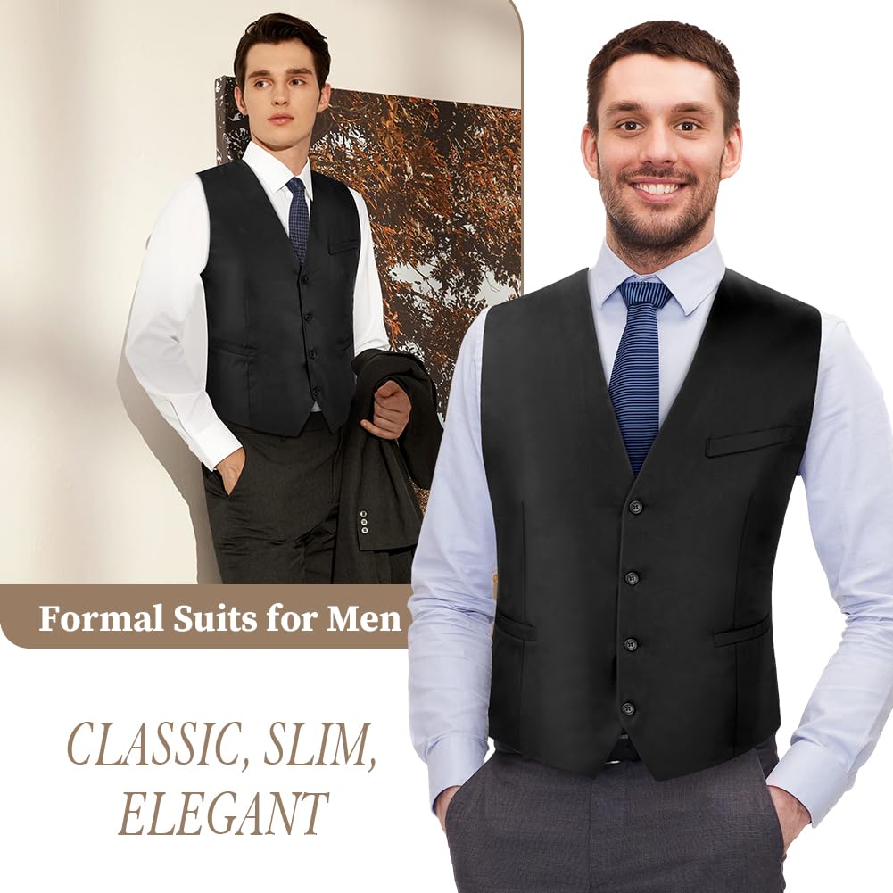 Chaleco Formal Hombres, Chaleco Vestir Hombre Negro con Bolsillo, Chaleco Traje Hombre de Elegante, Boda Fiesta Negocio