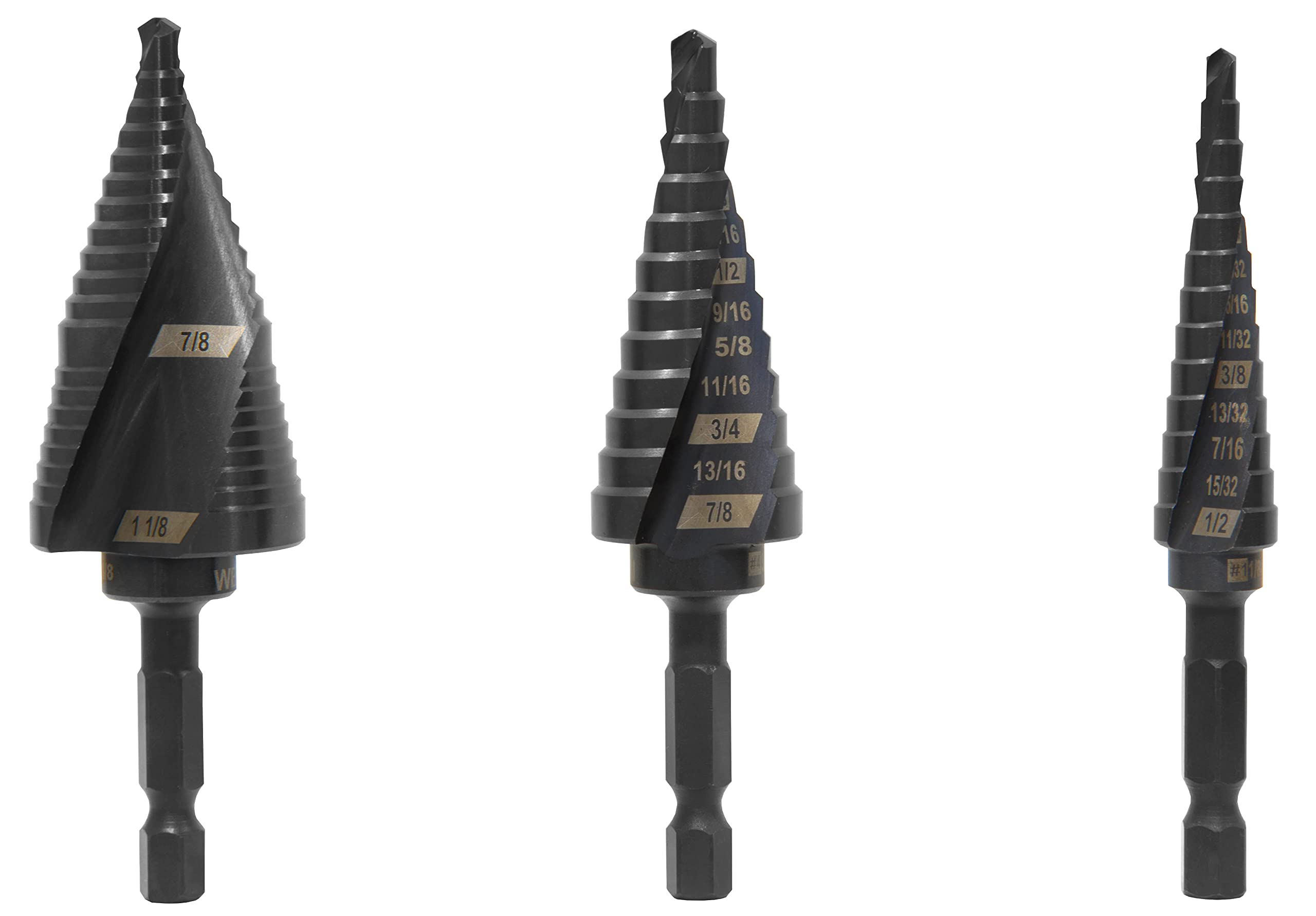 WEN DB149X 3-Piece Impact-Duty Titanium Step Drill Bit Set with #1