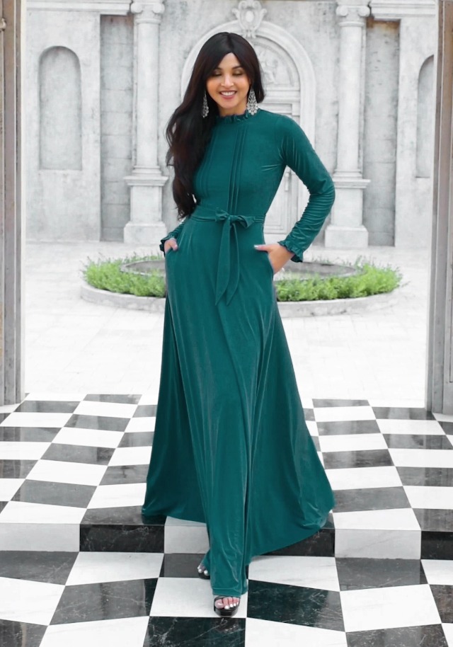 Amazon.com: KOH KOH Womens Long Ruffle Sleeve High Neck Collar Pockets  Elegant Modest Classic Evening Cocktail Vintage Abaya Semi Formal Maxi  Dress Dresses Gown Gowns, Teal Green L 12-14 : Clothing, Shoes