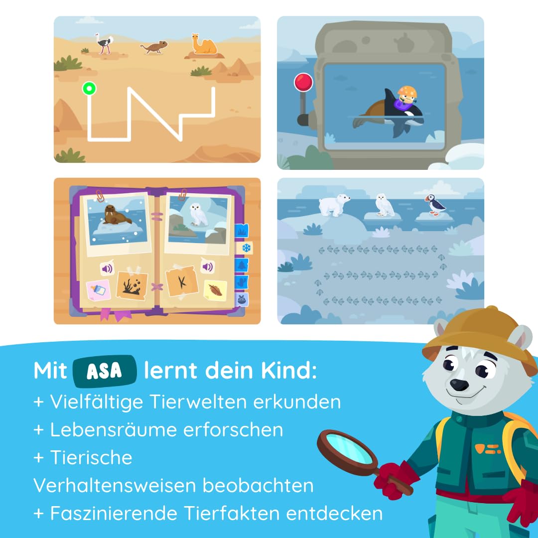 Edurino Figur ASA Welt der Tiere bis 10 (Stufe 2) ab 4 Jahren inkl. App | Innovatives & digitales Lernspiel | Vielfältige Tierwelten erkunden | Lebensräume erforschen