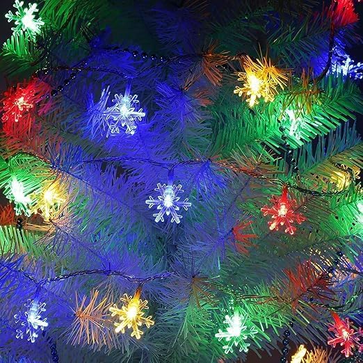Image of K D 14 LED Multi Snow Flake LED Lights for Decoration - 14 String Fairy Lights for Home, Diwali, Christmas & New Year Decor