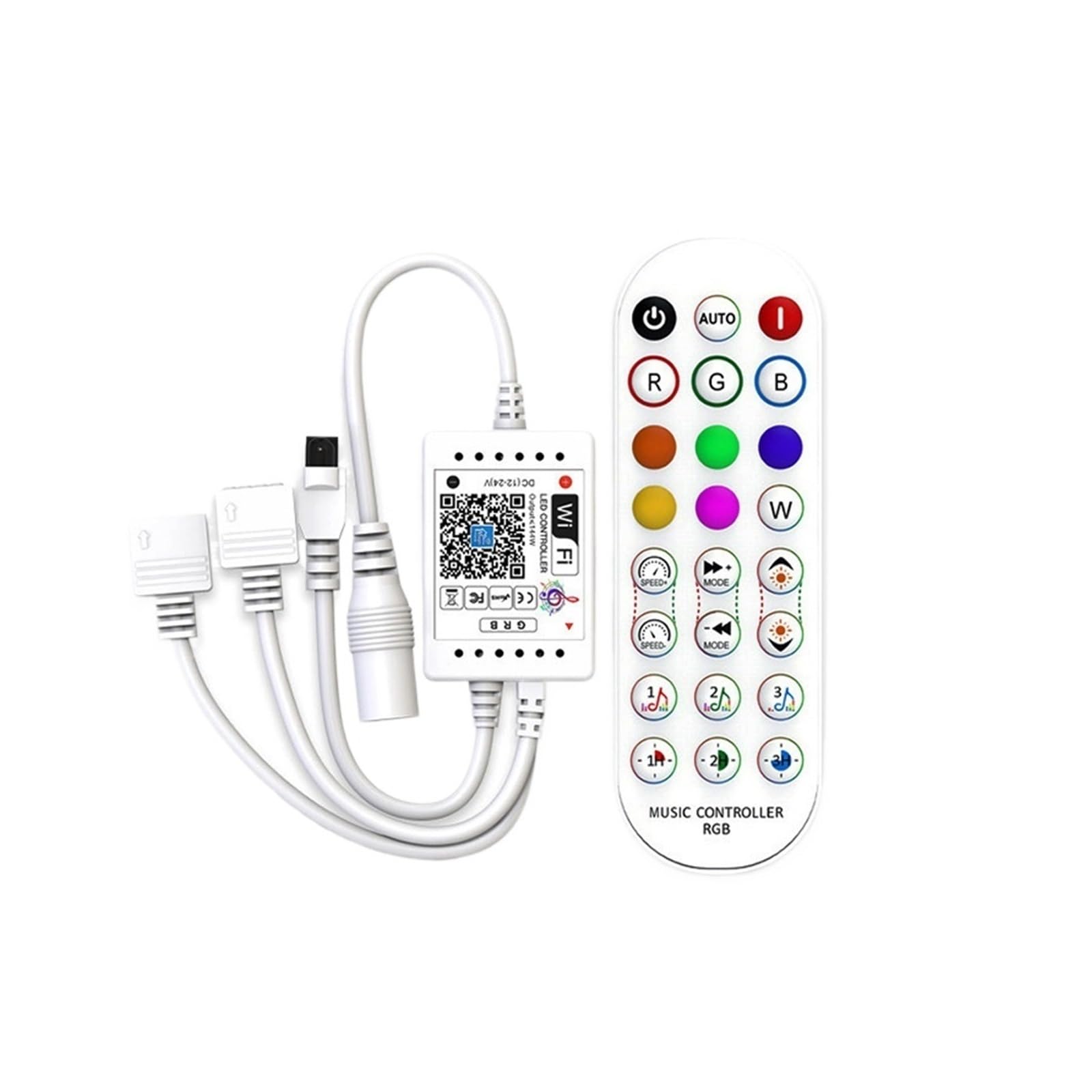 Kontroler do kolorowych taśm świetlnych RGB Wi-Fi z 24 przyciskami wielofunkcyjnymi z podwójną głowicą LED DC12-24V (podwójna głowica WIFI RGB, podwójna głowa)