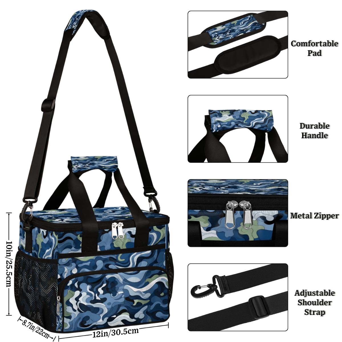 Camo Insulated Picnic Backpack Lunch Box for Women Men Picnic Basket Tote Lunch Bag Picnic Bag Portable Lunch Bags for Picnic, Beach, Work, Trip,Office, Camp Blue Military Camouflage