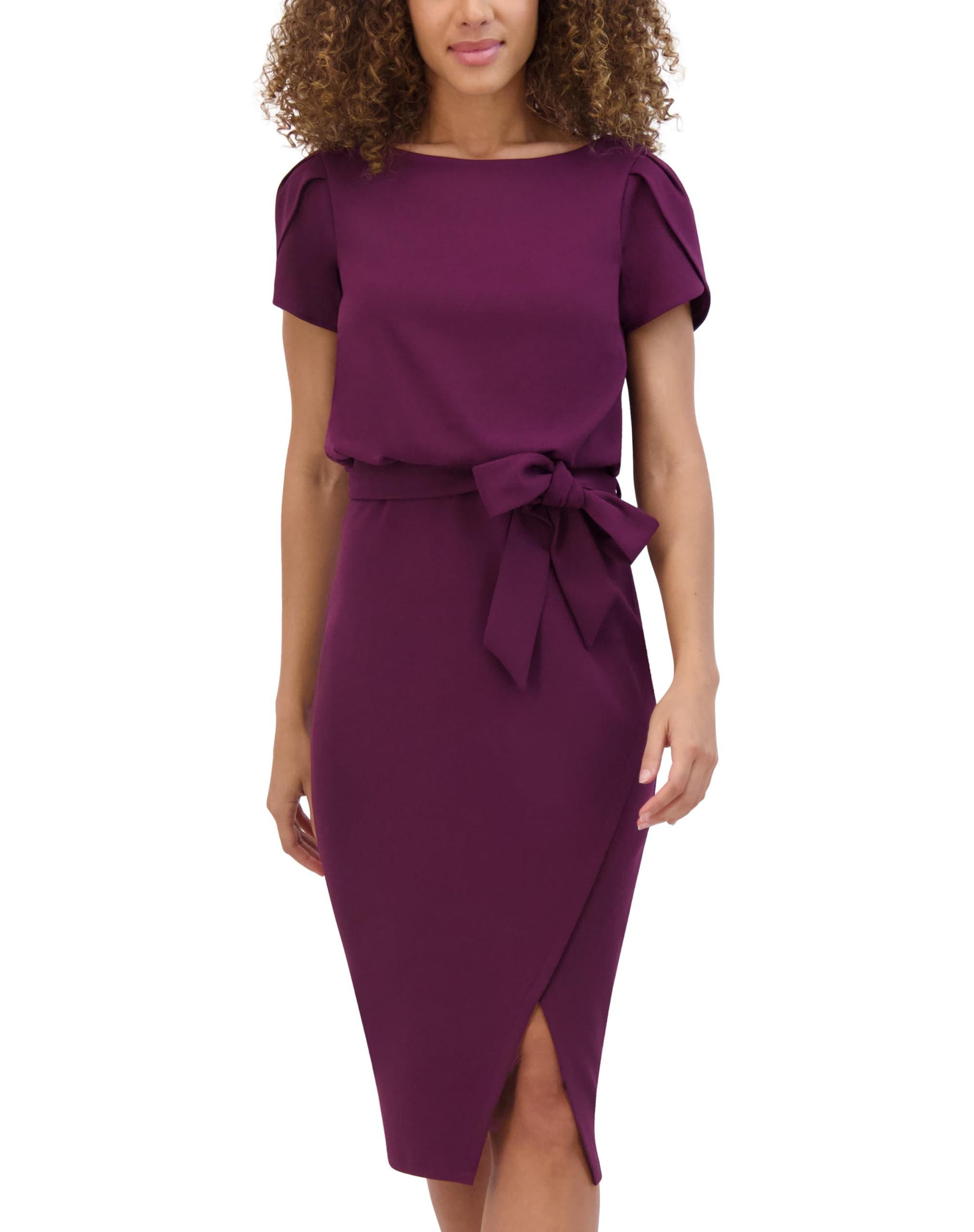 Kensie Womens Short Sleeve Tie Waist Midi Dress